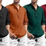 Zombom Men's Cotton Blend Solid Regular Kurta